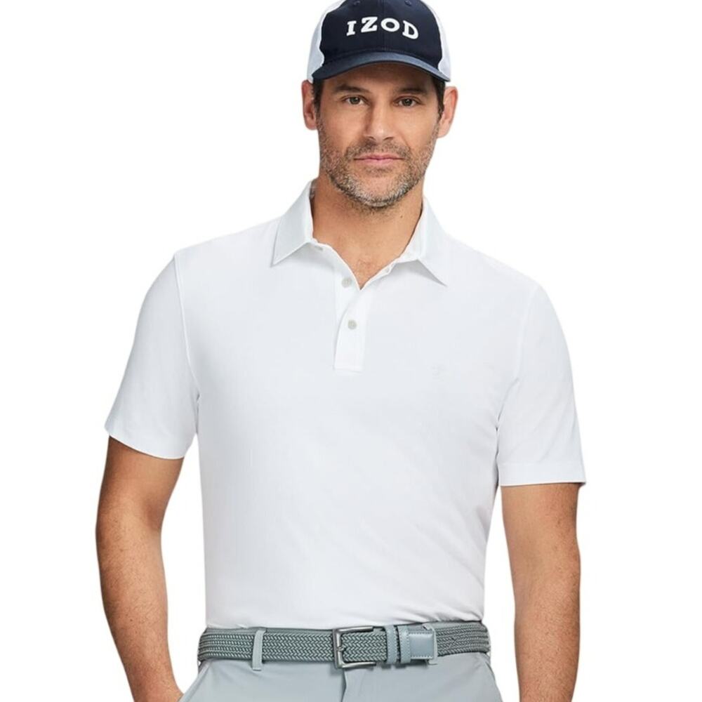 IZOD Men's Swingflex Elite Golf Polo Shirt Bright White Size XL Mesh Performance